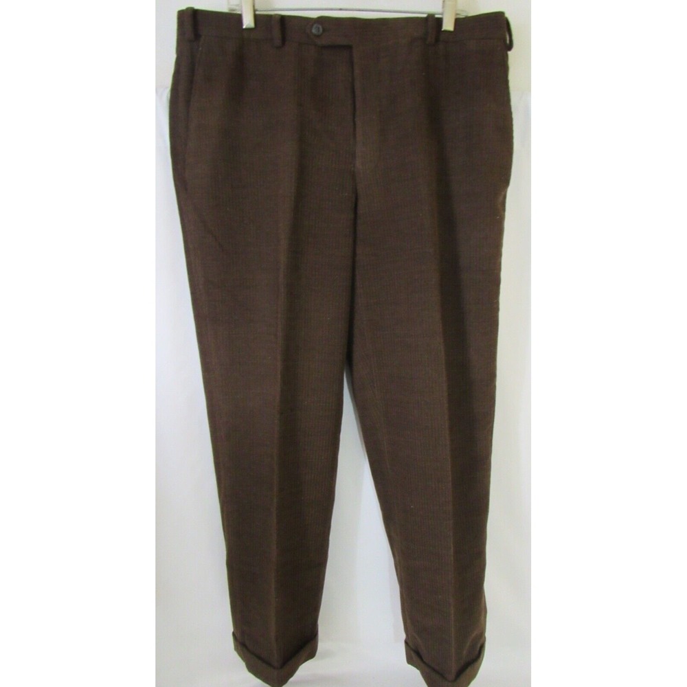 Samuelsohn Wool Loro Piana Italy Polyester Blend Flat Front Brown Pant Sz 36/30